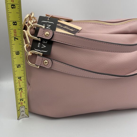 Mellow World Dusty Rose Gold Zipper Tote Bag Purse Vegan Leather New With Tag - Picture 2 of 11
